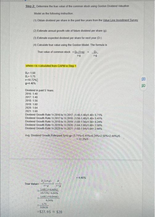 rate of return (j) for the common stock using Capital Asset Pricing