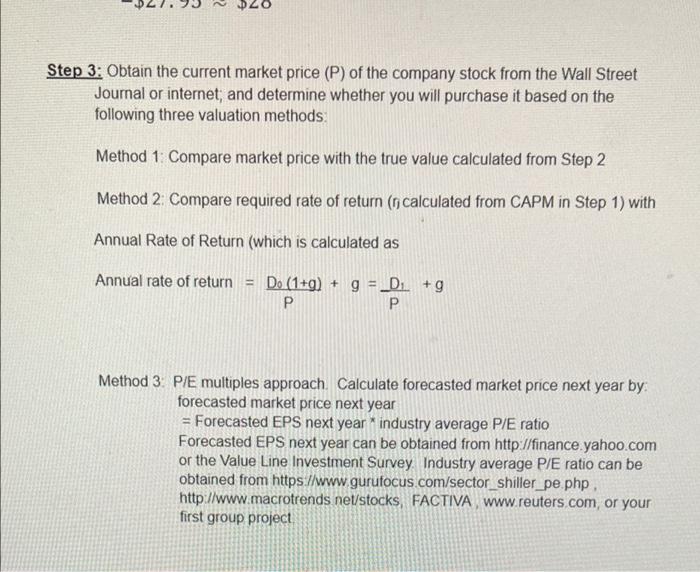 Model (CAPM) [CAPM formula is tj= RF+ (rm-RF3B (1) The company's beta