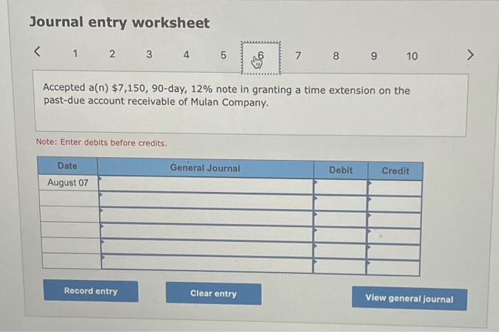 note. Note: Enter debits before credits. Received Todd's payment of principal and