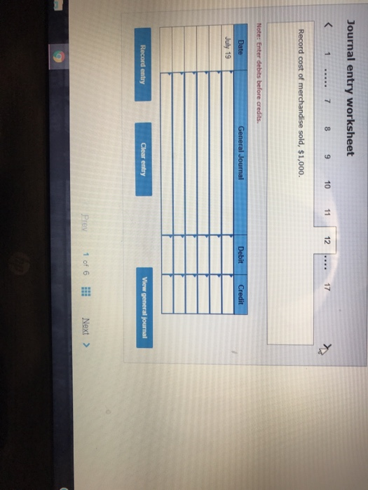 Credit Date July 08 Record entry Clear entry View general journal 1