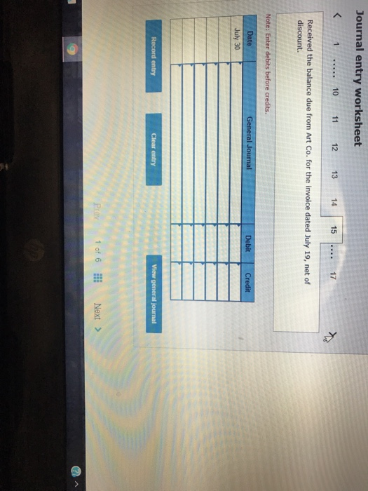 Journal Debit Credit July 08 Record entry Clear envy View general journal
