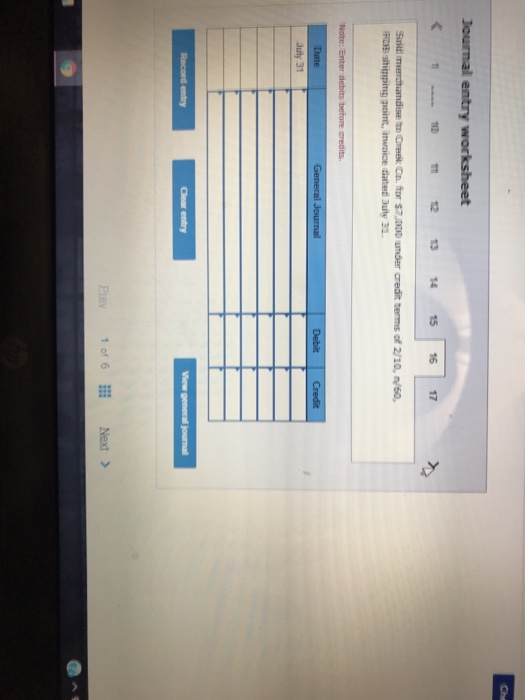 1 of 6 !! Next > Journal entry worksheet Journal entry worksheet