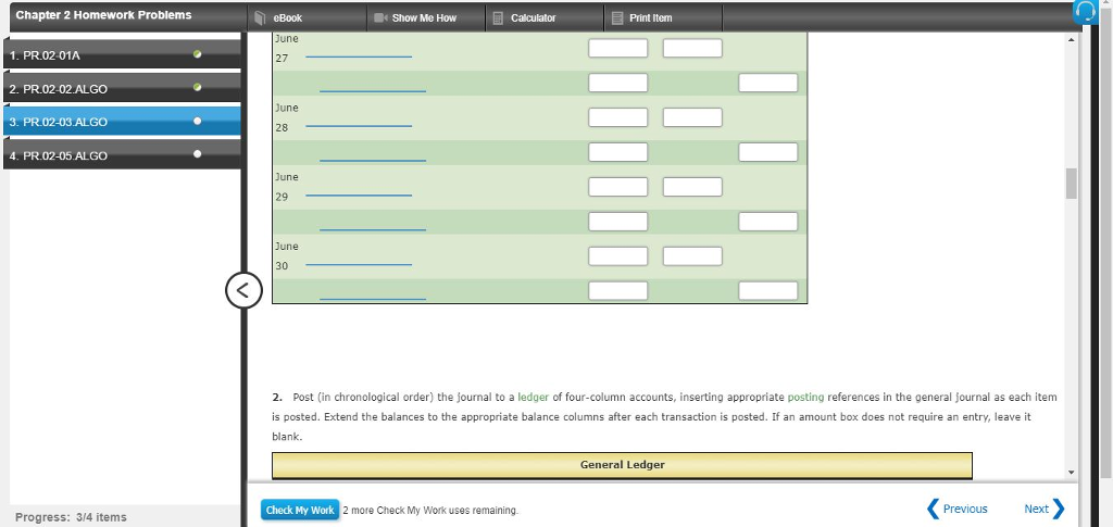 Entries and Trial Balance On June 1, 2019, Kris Storey established an