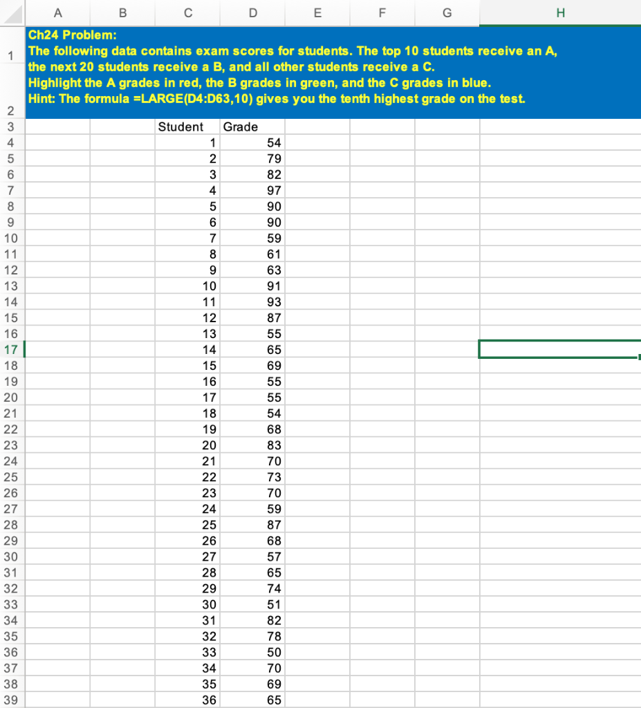  A B F G H Ch24 Problem: The following data contains