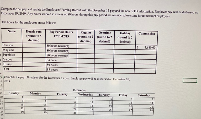 pay will be disbursed on December 4, 2019. Update the Employees' Earning