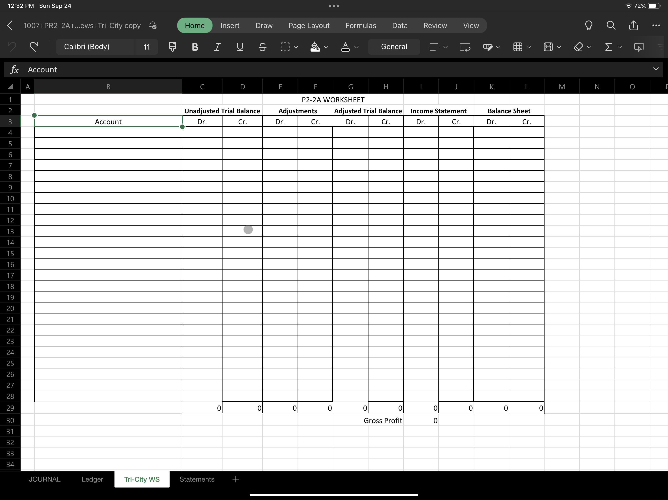 you'll use for the Trial Balance (Unadjusted, you only have to do