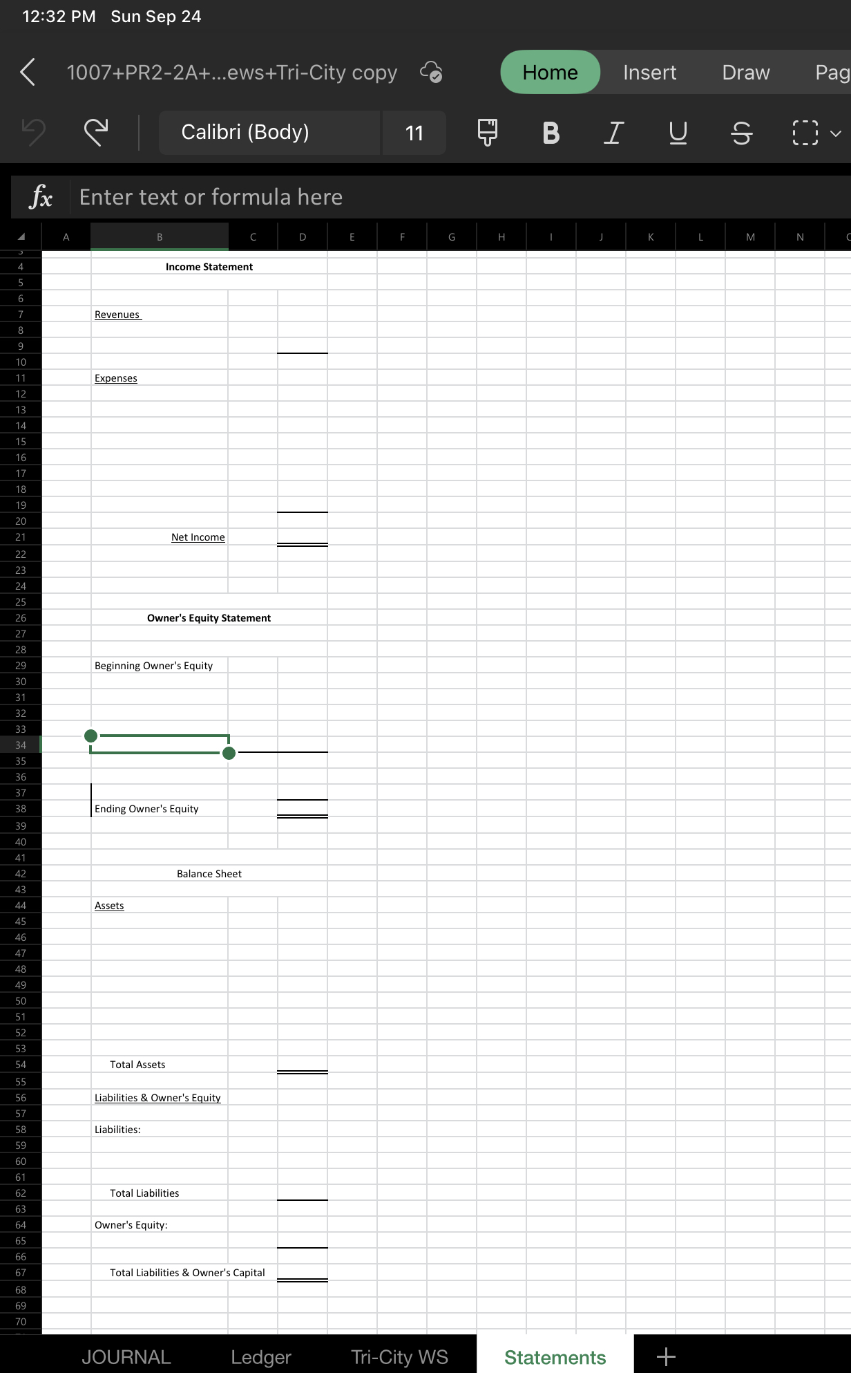 the first 2 columns, everything else leave blank), and the financial statements.