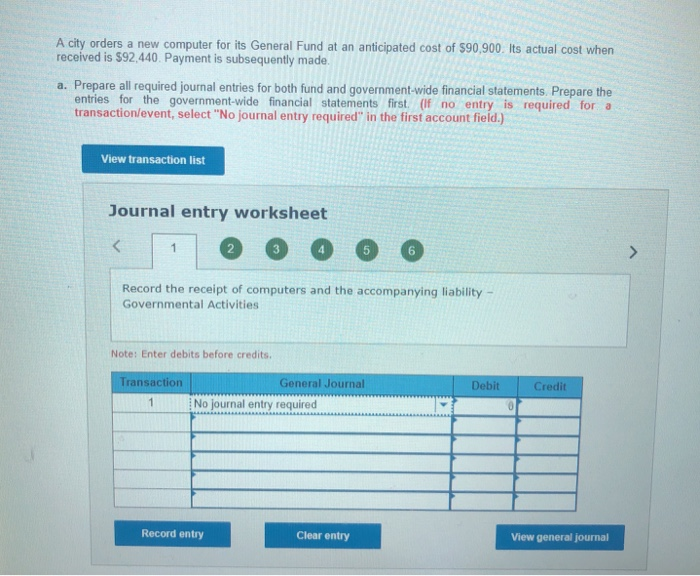  A city orders a new computer for its General Fund at