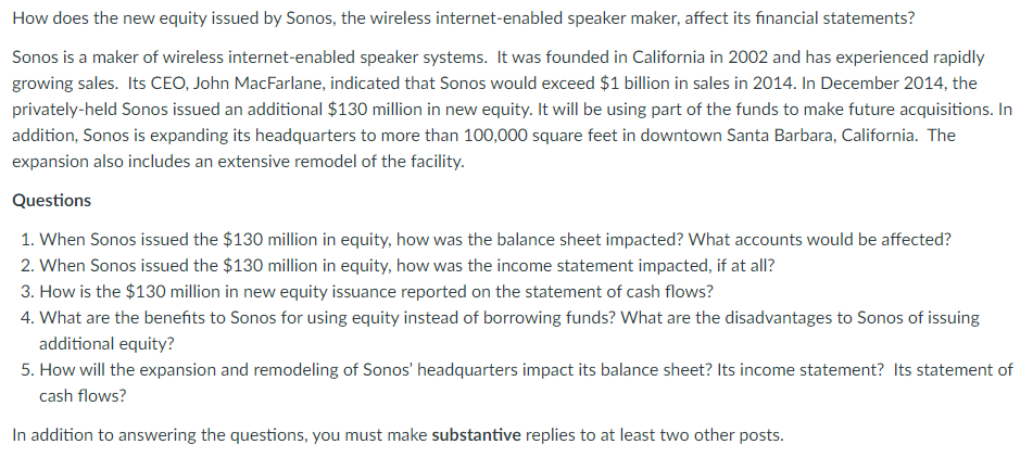 How does the new equity issued by Sonos, the wireless internet-enabled