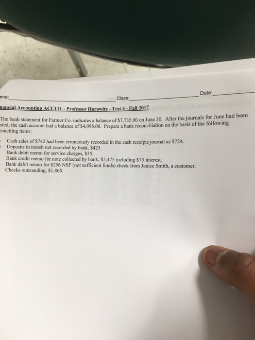  Date me: Class: nancial Accounting ACCII1- Professor Horowitz-Test 4 Fall 2017