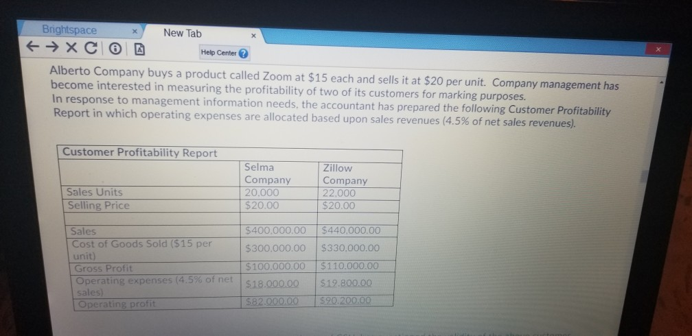 A- using activity based costing for the allocation of operating expenses