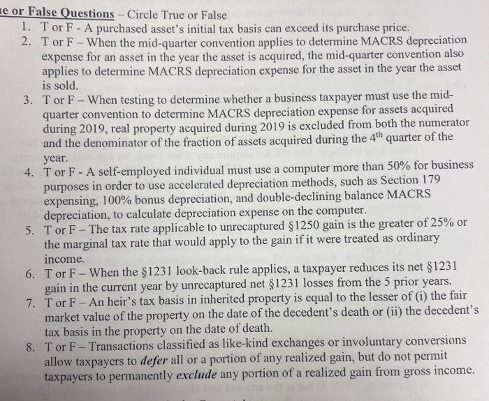  le or False Questions - Circle True or False 1. Tor