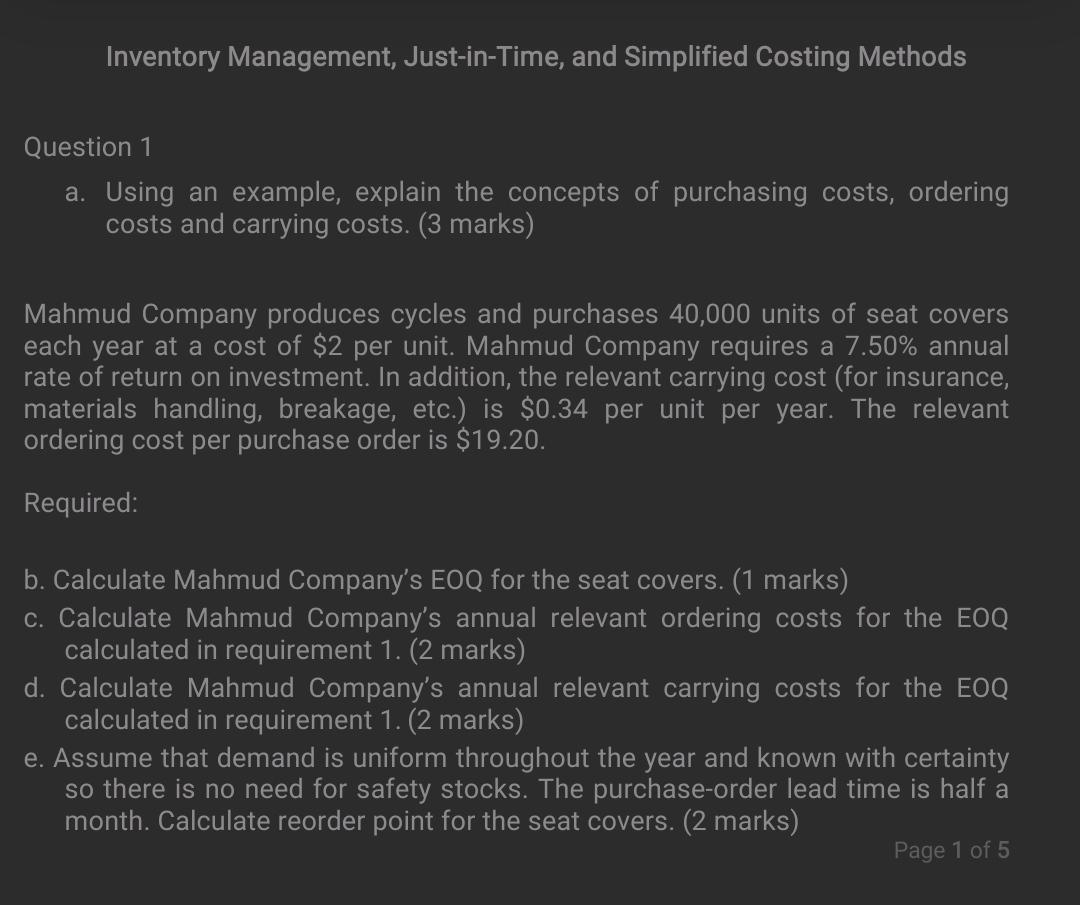I need full answer please Inventory Management, Just-in-Time, and Simplified Costing Methods