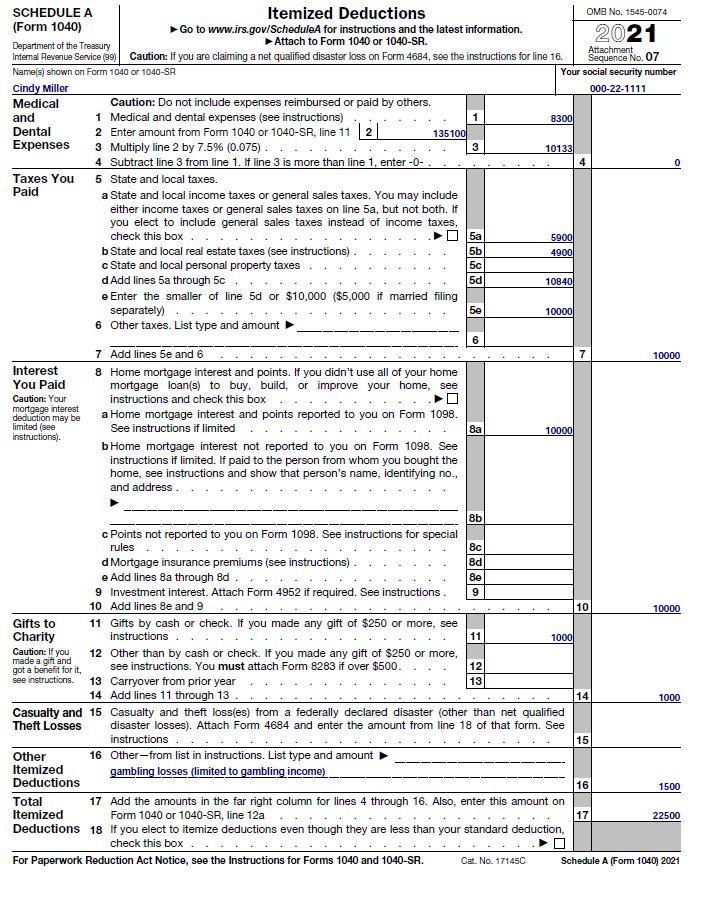2021 Federal income tax return (treat all info as for year 2021