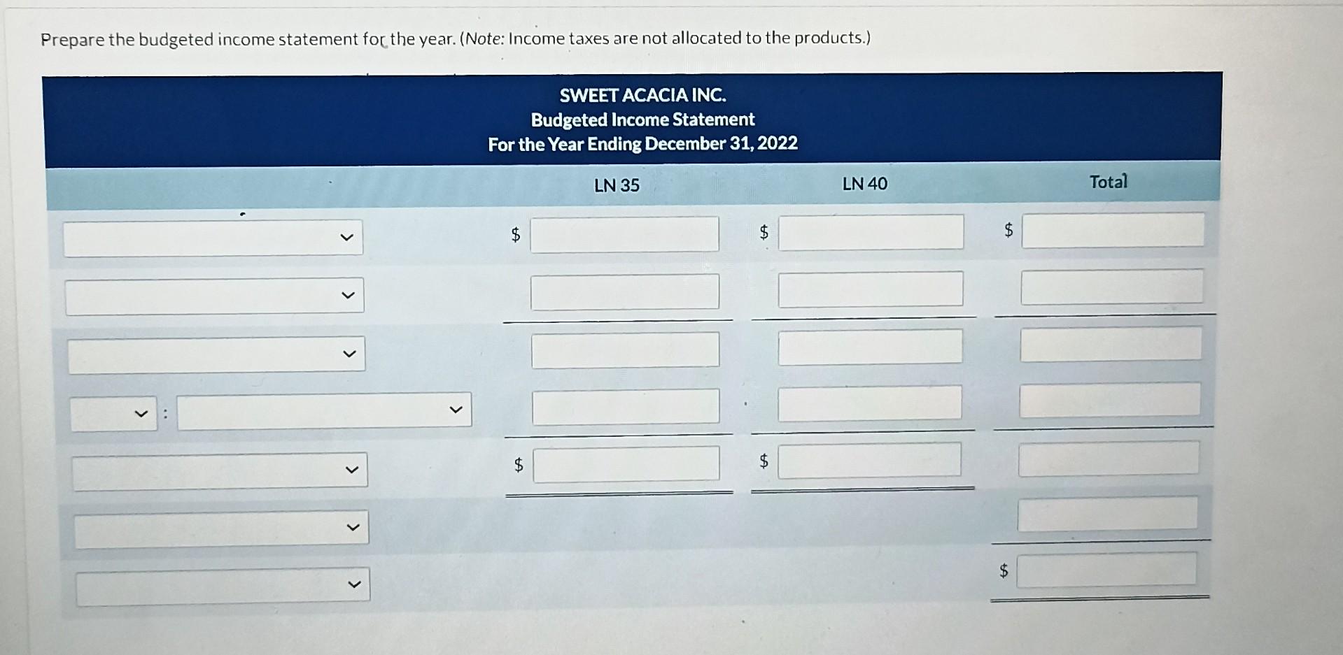 of $852,000 for product LN 35 and $387,000 for product LN 40