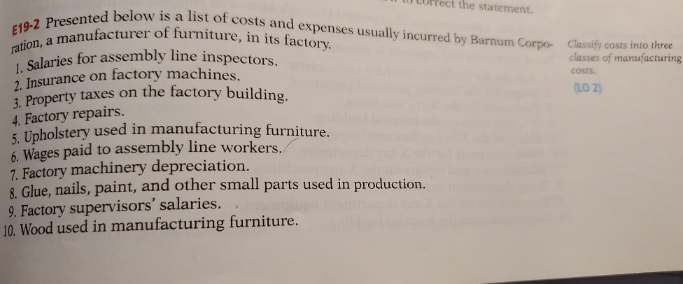  Correct the statement. 619-2 Presented below is Below is a list