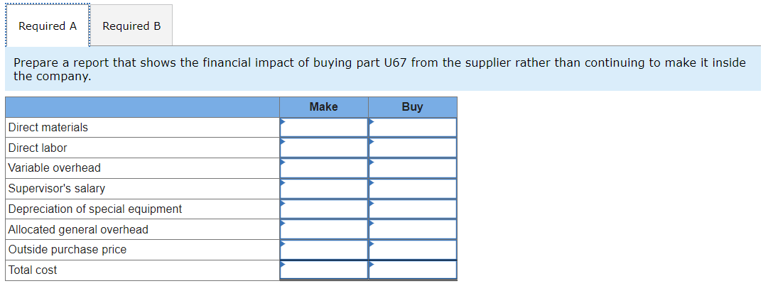 Part U67 is used in one of Broce Corporation's products. The company's