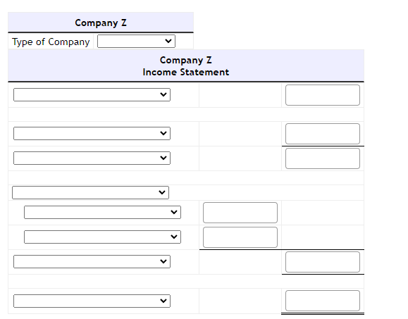 company. Using the data above, indentify each company as a Service Company,