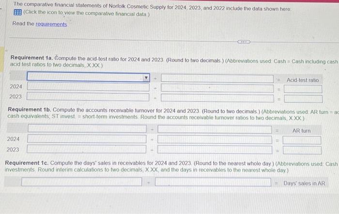  Data table Requirements 1. Compute these ratios for 2024 and 2023