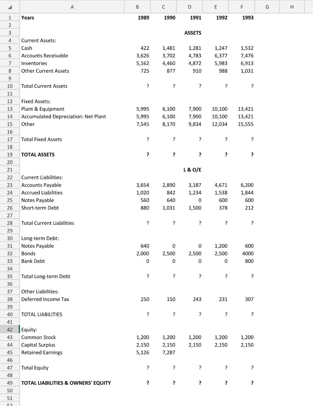 answer with excel formulas 4 A B D E F G
