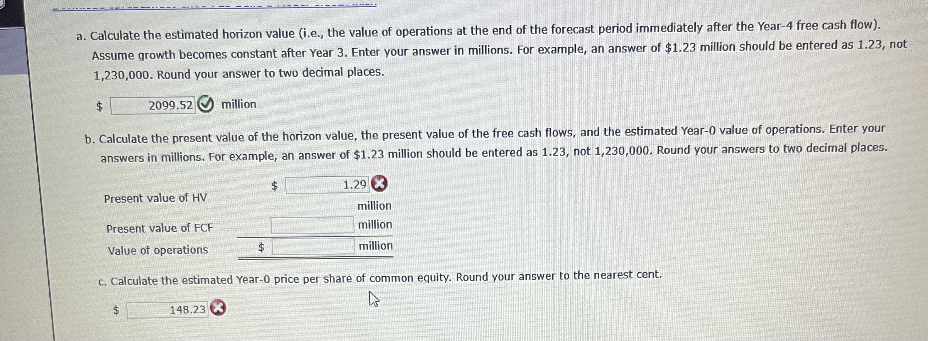  Excel Activity: Free Cash Flow Valuation Model Start with the partial