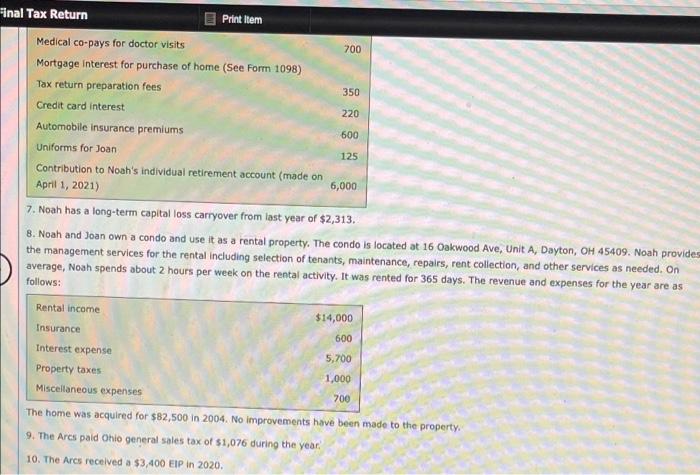 Form 1040, Schedules 1, 2, and 3, Schedule A, and Schedule B.