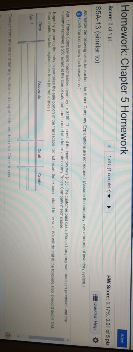 chapter 5 Save Homework: Chapter 5 Homework Score: 0 of 1