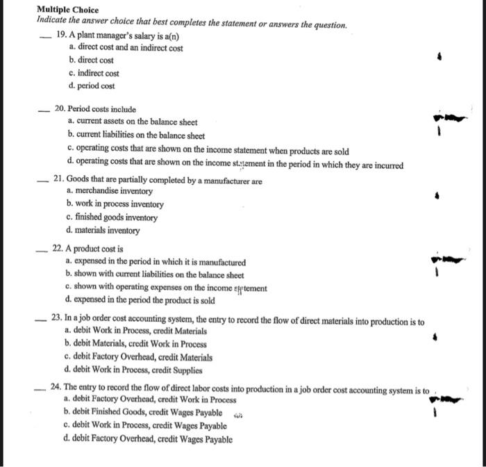  Multiple Choice Indicate the answer choice that best completes the statement