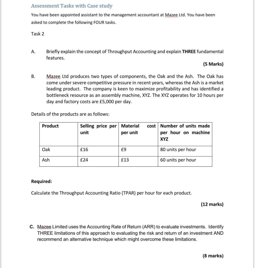 Assessment Tasks with Case study You have been appointed assistant to