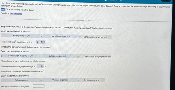  pls help Data table High Tech Manufacturing manufactures 256GB SD cards