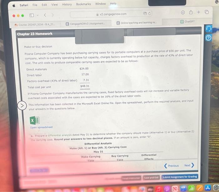  Pizana Computer Company has been purchasing carrying cases for its portable