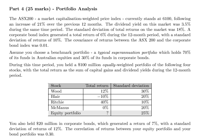  (a) (2 marks) Find the missing total return for the Equity