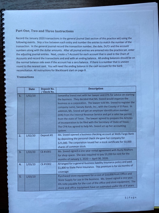  Part 5 please Part One, Two and Three Instructions Record the