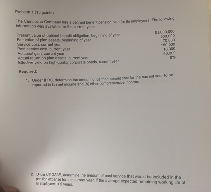  Problem 1 (15 points) The Campolino Company has a defined benefit