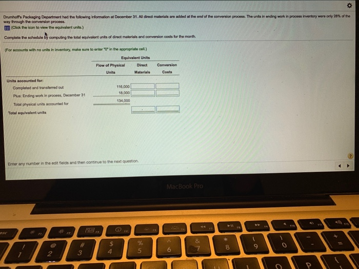  way through the conversion process. Drumhoff Packaging Department had the following