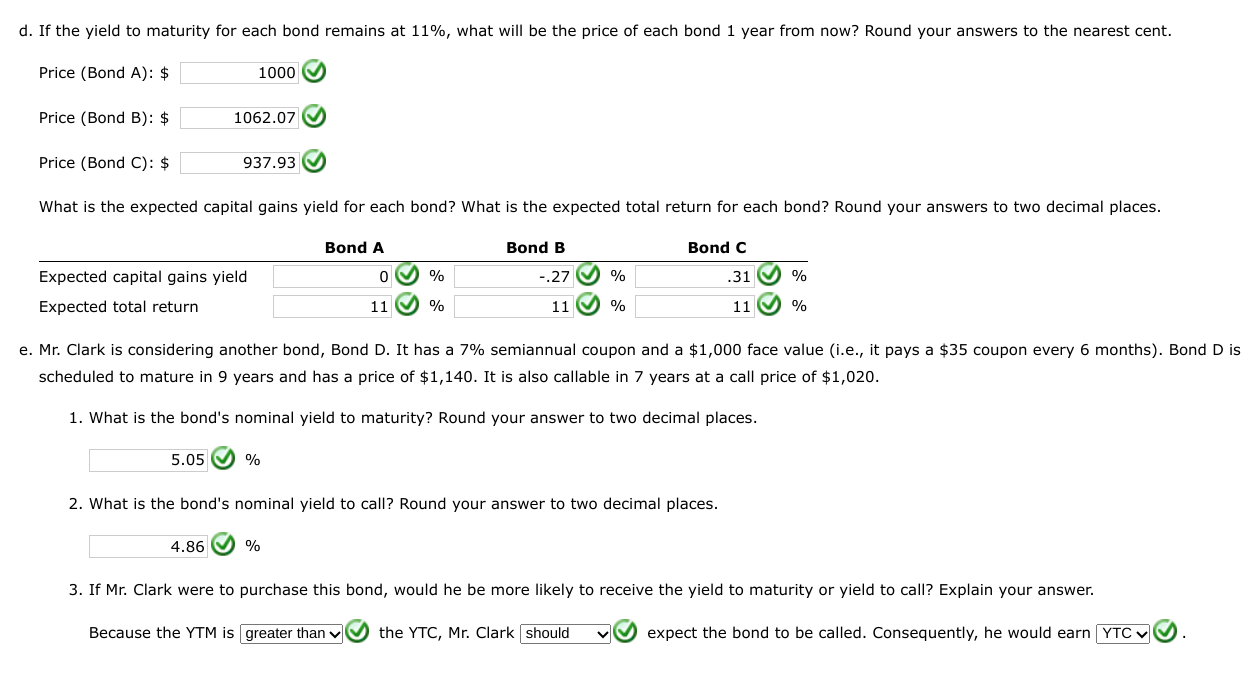 places. g. Calculate the price of each bond (A, B, and C)