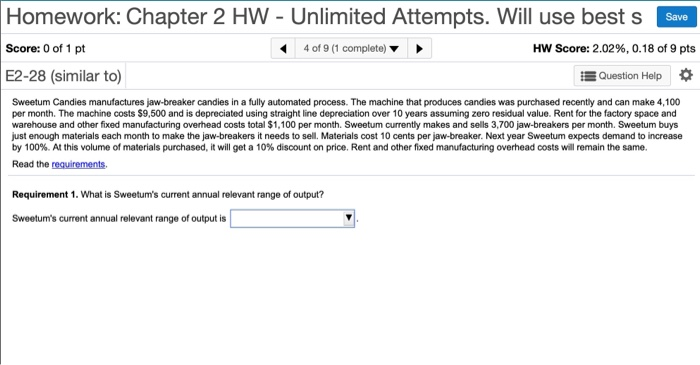  Homework: Chapter 2 HW - Unlimited Attempts. Will use bests Save