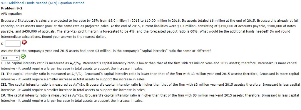  9-6: Additional Funds Needed (AFN) Equation Method Problem 9-2 AFN equation