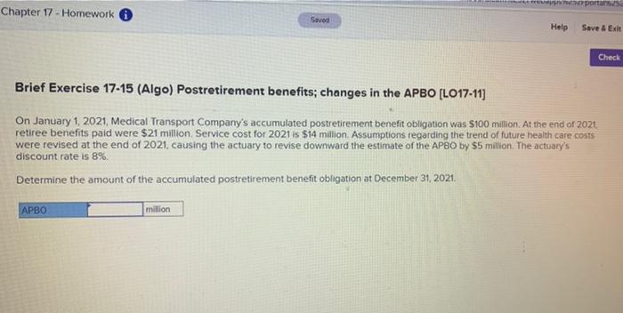  er portar Chapter 17 - Homework Seved Help Save & Exit