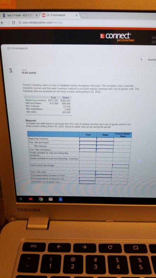 Test 3 Foider-ACCT 21 x ) M Ch. 9 Homework e