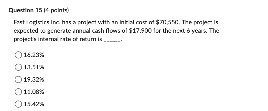 Fast Logistics Inc. has a project with an initial cost of