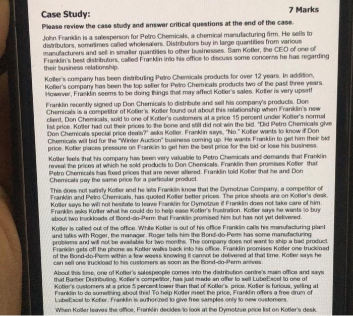  Case Study: 7 Marks Please review the case study and answer