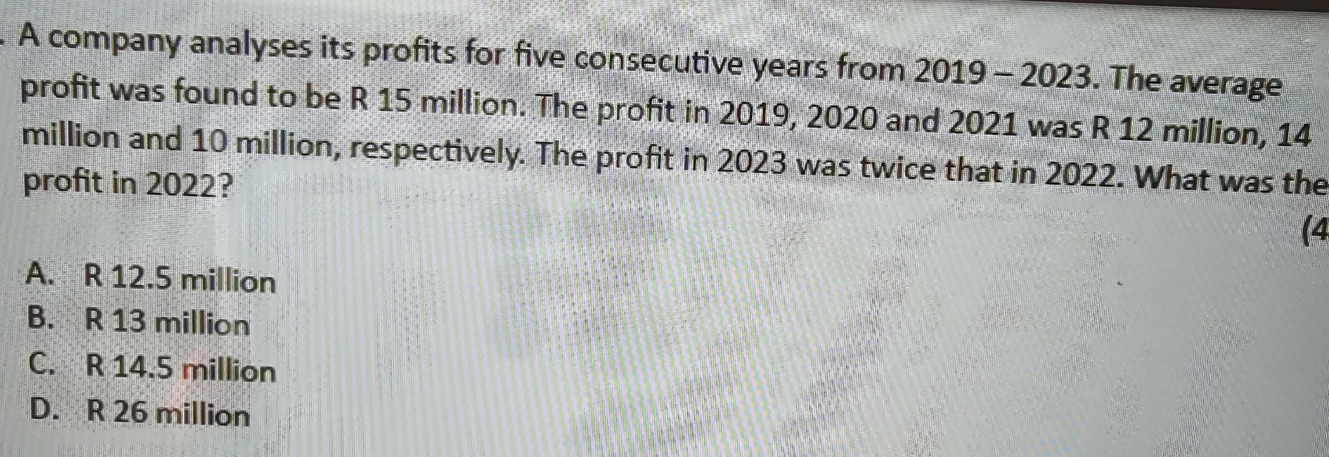  A company analyses its profits for five consecutive years from 2019-2023.