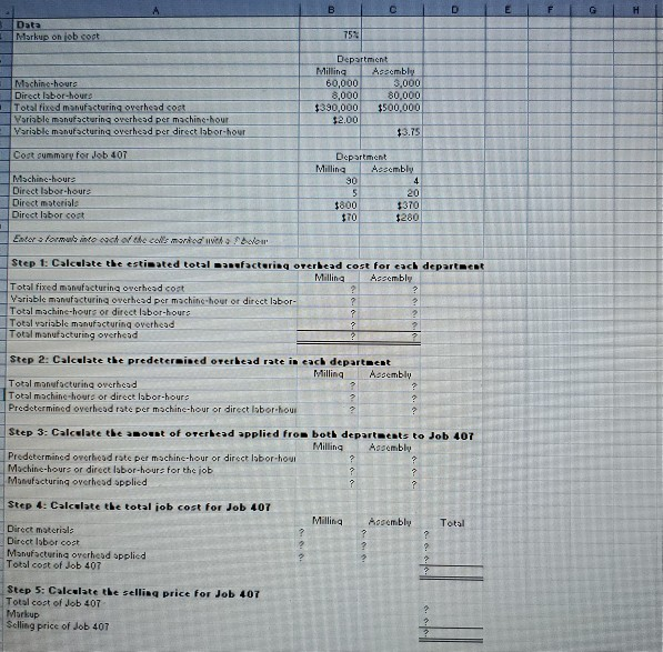  C H Data Markup on job coct 75% Machine-hours Direct labor-hours