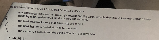  bank reconciliation should be prepared periodically because any differences between the