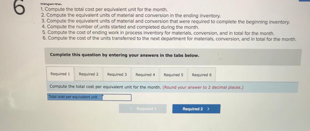 The following data are for the most recent month of operations in