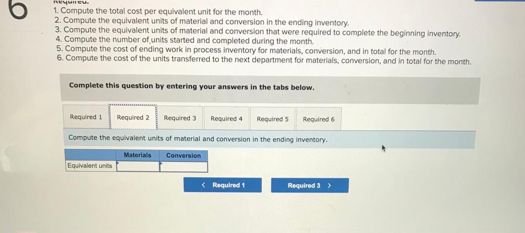 one of the company's processing departments: Units in beginning inventory Units started