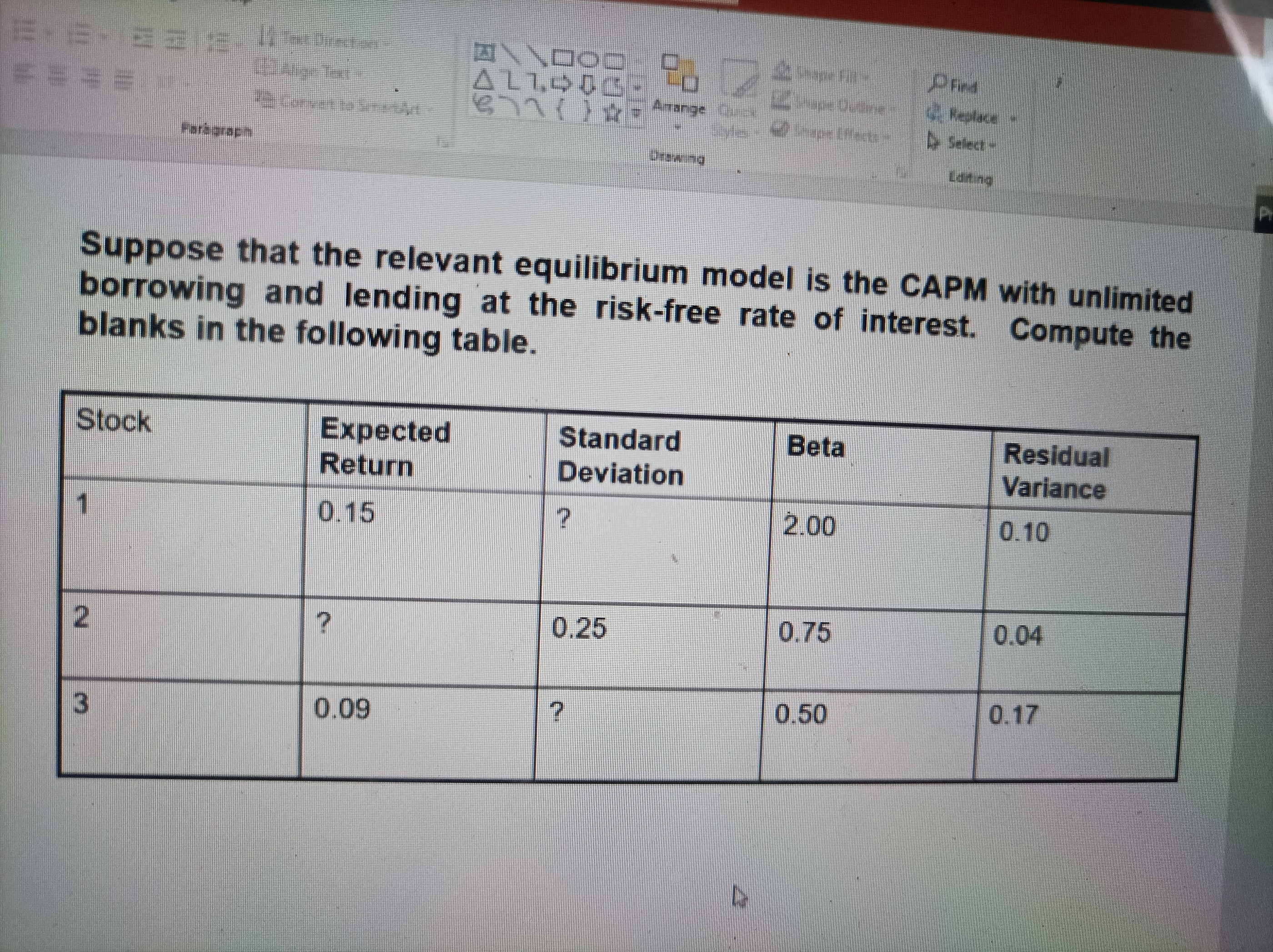  britgreen 1e-1 Suppose that the relevant equilibrium model is the CAPM