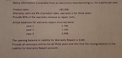  Below information is available from an electronics manufacturing co. for a