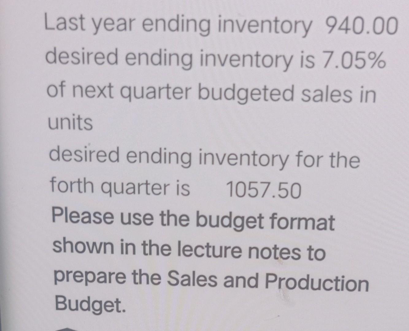 following sales data forecast for the coming year Q1 Budgeted sales in